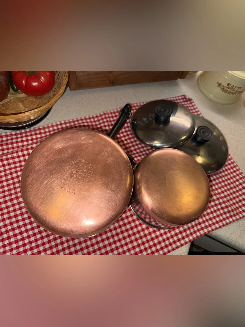 Vintage Pre-1968 Double Ring Revere Ware Copper Bottom Pots w/ Lids